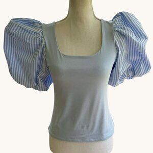 BASEMENT Light Blue Puff Sleeve Top
